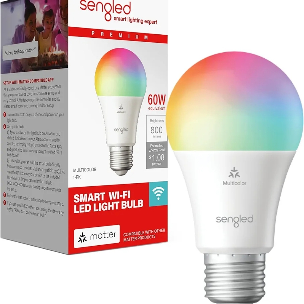 Sengled LED Smart Light Bulb (A19), Matter-Enabled, Multicolor, Works with Alexa